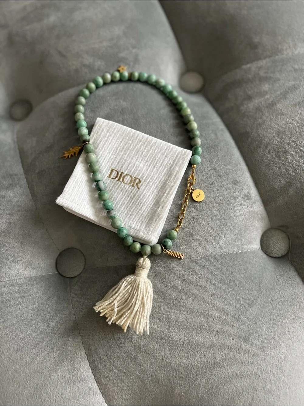 Christian Dior green Diorgarden Jasper Beads Wrap Bracelet / Choker Necklace